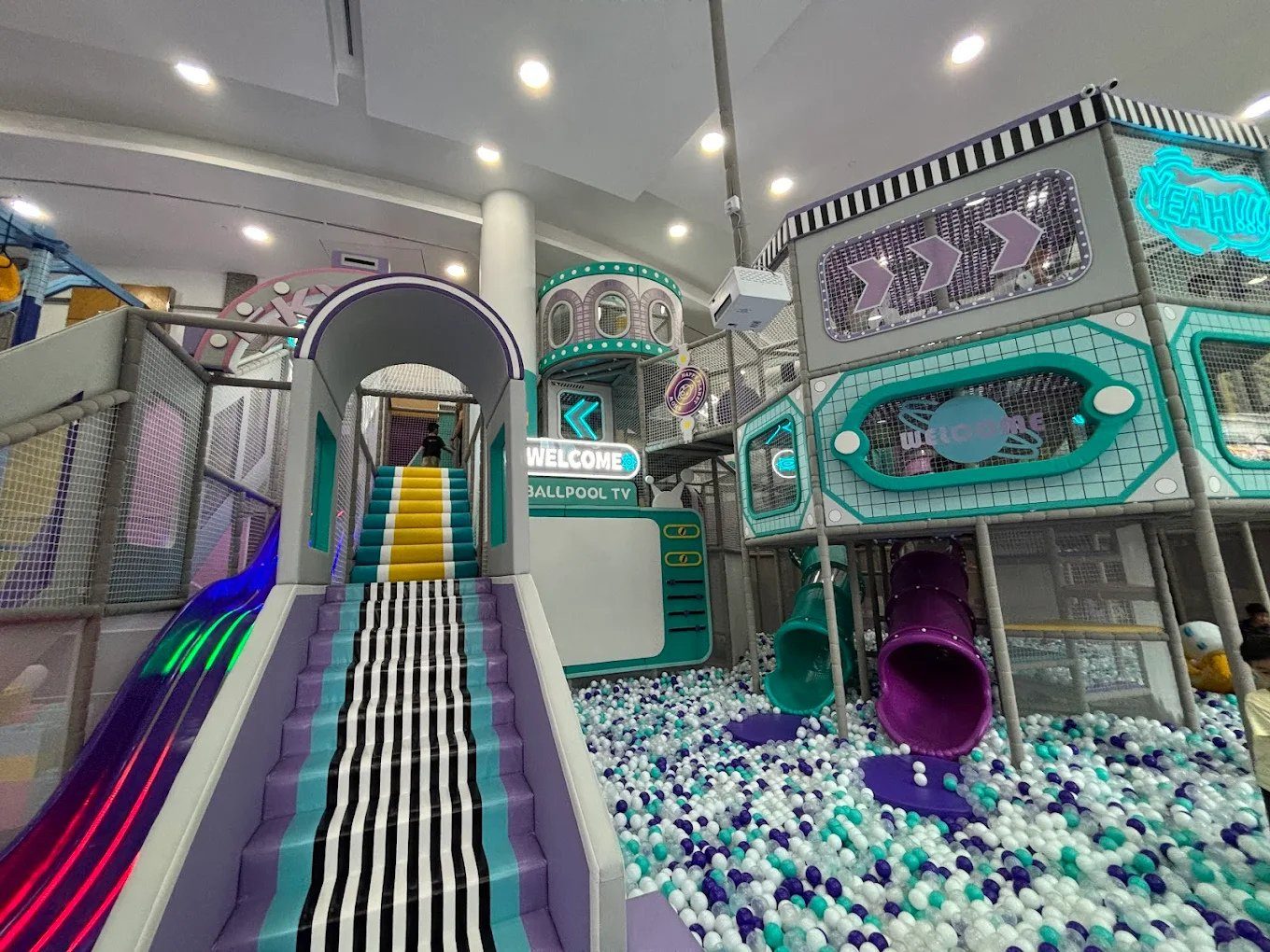 Twin slides into the ocean ball pool