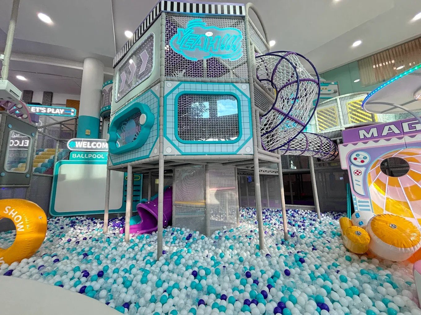 SkyHop's giant ocean ball pool with play towers and slides